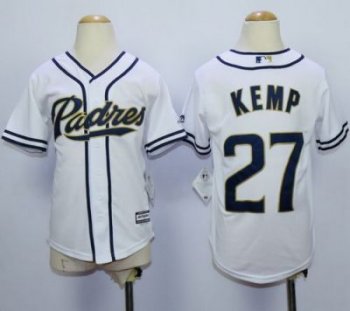 Youth San Diego Padres #27 Matt Kemp White Home Cool Base Stitched MLB Jersey