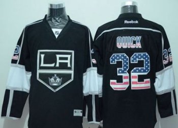 Los Angeles Kings #32 Jonathan Quick Black USA Flag Fashion Stitched NHL Jersey