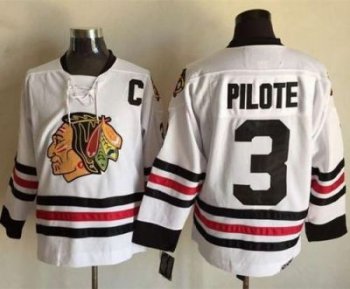 Chicago Blackhawks #3 Pierre Pilote White CCM Throwback Stitched NHL Jersey