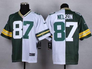 Nike Green Bay Packers #87 Jordy Nelson Green White Men's Stitched NFL Elite Split Jersey