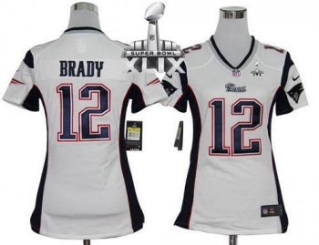 Women's Nike Patriots #12 Tom Brady White Super Bowl XLIX Stitched NFL Elite Jersey