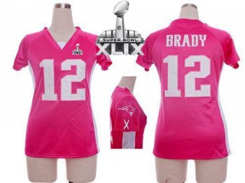 Women's Nike Patriots #12 Tom Brady Pink Draft Him Name & Number Top Super Bowl XLIX Stitched NFL Elite Jersey