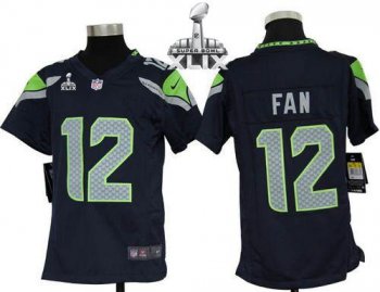 Youth Nike Seahawks #12 Fan Steel Blue Team Color Super Bowl XLIX Stitched NFL Elite Jersey