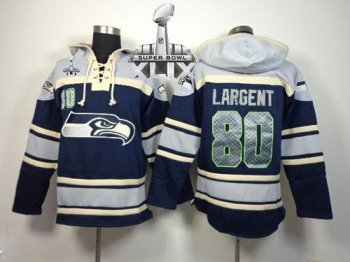 Nike Seahawks #80 Steve Largent Navy Blue Super Bowl XLIX Sawyer Hooded Sweatshirt NFL Hoodie