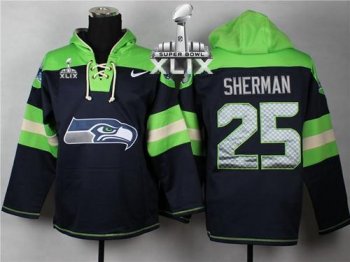 Nike Seahawks #25 Richard Sherman Navy Blue Super Bowl XLIX Player Pullover NFL Hoodie