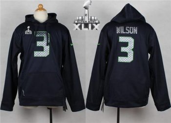 Youth Nike Seahawks #3 Russell Wilson Steel Blue Super Bowl XLIX Player NFL Hoodie