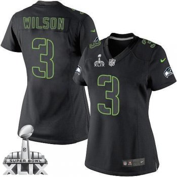 Women's Nike Seahawks #3 Russell Wilson Black Impact Super Bowl XLIX Stitched NFL Limited Jersey