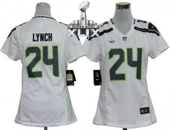 Women's Nike Seahawks #24 Marshawn Lynch White Super Bowl XLIX Stitched NFL Elite Jersey