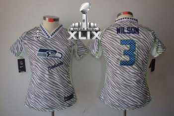 Women's Nike Seahawks #3 Russell Wilson Zebra Super Bowl XLIX Stitched NFL Elite Jersey