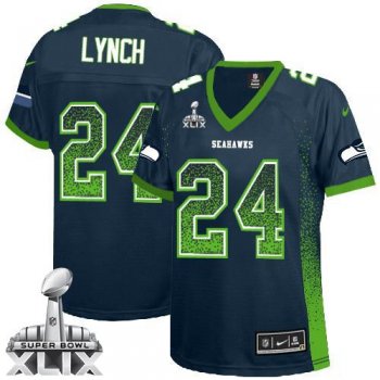 Women's Nike Seahawks #24 Marshawn Lynch Steel Blue Team Color Super Bowl XLIX Stitched NFL Elite Drift Fashion Jersey