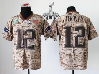 Nike Patriots #12 Tom Brady Camo Super Bowl XLIX Men's Stitched NFL New Elite USMC Jersey