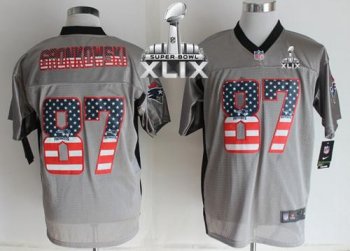 Nike Patriots #87 Rob Gronkowski Grey Super Bowl XLIX Men's Stitched NFL Elite USA Flag Fashion Jersey