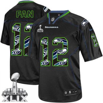 Nike Seahawks #12 Fan New Lights Out Black Super Bowl XLIX Men's Stitched NFL Elite Jersey