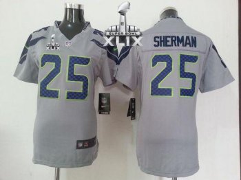 Women's Nike Seahawks #25 Richard Sherman Grey Alternate Super Bowl XLIX Stitched NFL Elite Jersey