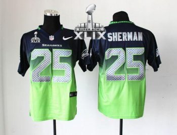 Nike Seahawks #25 Richard Sherman Steel Blue Green Super Bowl XLIX Men's Stitched NFL Elite Fadeaway Fashion Jersey