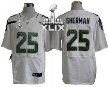 Nike Seahawks #25 Richard Sherman White Super Bowl XLIX Men's Stitched NFL Elite Jersey