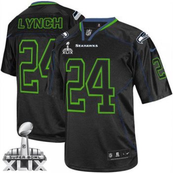 Nike Seahawks #24 Marshawn Lynch Lights Out Black Super Bowl XLIX Men's Stitched NFL Elite Jersey