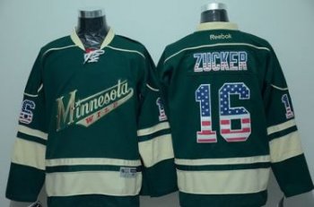 Minnesota Wild #16 Jason Zucker Green USA Flag Fashion Stitched NHL Jersey