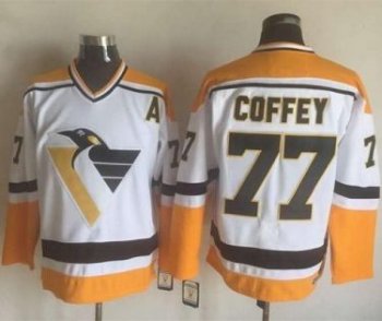 Pittsburgh Penguins #77 Paul Coffey White Yellow CCM Throwback Stitched NHL Jersey