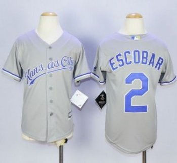 Youth Kansas City Royals #2 Alcides Escobar Grey Cool Base Stitched MLB Jersey