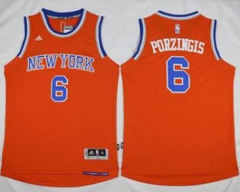 New York Knicks #6 Kristaps Porzingis Orange Alternate Stitched NBA Jersey