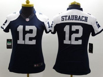 Women's Nike Dallas Cowboys #12 Roger Staubach Navy Blue Thanksgiving Throwback Stitched NFL Limited Jersey