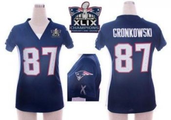 Women's New England Patriots #87 Rob Gronkowski Navy Blue Team Color Draft Him Name & Number Top Super Bowl XLIX Champions Patch Stitched NFL