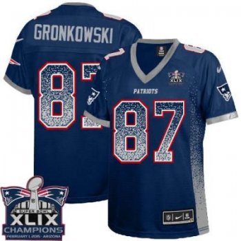 Women's New England Patriots #87 Rob Gronkowski Navy Blue Team Color Super Bowl XLIX Champions Patch Stitched NFL Drift Fashion