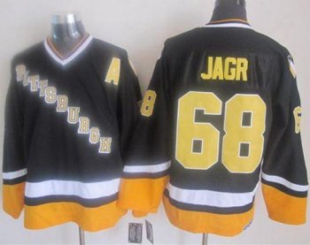 Pittsburgh Penguins #68 Jaromir Jagr Black Yellow CCM Throwback Stitched NHL Jersey