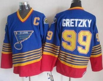 St. Louis Blues #99 Wayne Gretzky Light Blue Red CCM Throwback Stitched NHL Jersey