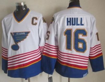 St. Louis Blues #16 Brett Hull White Light Blue CCM Throwback Stitched NHL Jersey