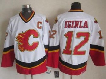 Calgary Flames #12 Jarome Iginla White Black CCM Throwback Stitched NHL Jersey