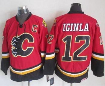 Calgary Flames #12 Jarome Iginla Red Black CCM Throwback Stitched NHL Jersey