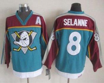 Anaheim Ducks #8 Teemu Selanne Red Turquoise CCM Throwback Stitched NHL Jersey