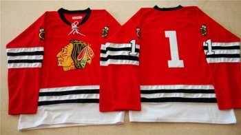 Chicago Blackhawks #1 Glenn Hall Red Mitchell And Ness 1960-61 Stitched NHL Jersey