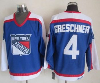 New York Rangers #4 Ron Greschner Blue White CCM Throwback Stitched NHL Jersey