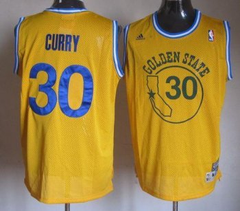 Golden State Warriors #30 Stephen Curry Gold New Throwback Stitched NBA Jersey