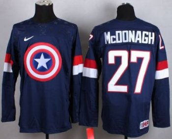 Olympic Team USA #27 Ryan McDonagh Navy Blue Captain America Fashion Stitched NHL Jersey