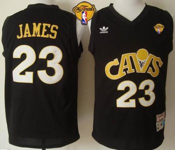 Cavaliers #23 LeBron James Black CAVS Throwback The Finals Patch Stitched NBA Jersey