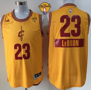 Cavaliers #23 LeBron James Yellow 2014-15 Christmas Day The Finals Patch Stitched NBA Jersey