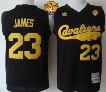 Cavaliers #23 LeBron James Black Throwback The Finals Patch Stitched NBA Jersey