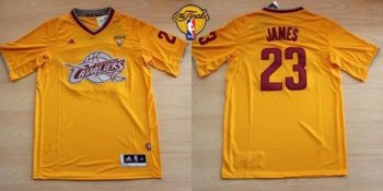 Cavaliers #23 LeBron James Yellow Throwback Short Sleeve The Finals Patch Stitched NBA Jersey