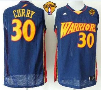 Warriors #30 Stephen Curry Navy Blue Throwback The Finals Patch Stitched NBA Jersey