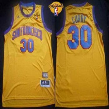 Warriors #30 Stephen Curry Gold Throwback San Francisco The Finals Patch Stitched NBA Jersey