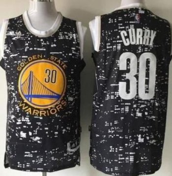 Warriors #30 Stephen Curry Black City Light Stitched NBA Jersey