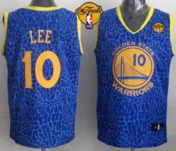 Warriors #10 David Lee Blue Crazy Light The Finals Patch Stitched NBA Jersey