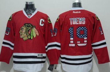 Chicago Blackhawks #19 Jonathan Toews Red USA Flag Fashion Stitched NHL Jersey