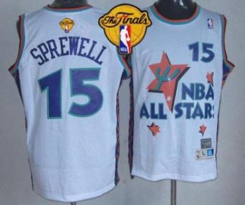 Warriors #15 Latrell Sprewell White 1995 All Star Throwback The Finals Patch Stitched NBA Jersey