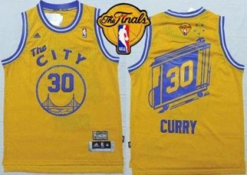 Warriors #30 Stephen Curry Gold Throwback The City Finals Patch Stitched NBA Jersey