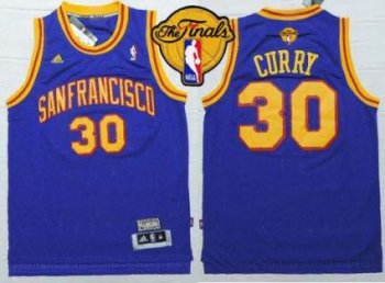 Warriors #30 Stephen Curry Blue Throwback San Francisco The Finals Patch Stitched NBA Jersey